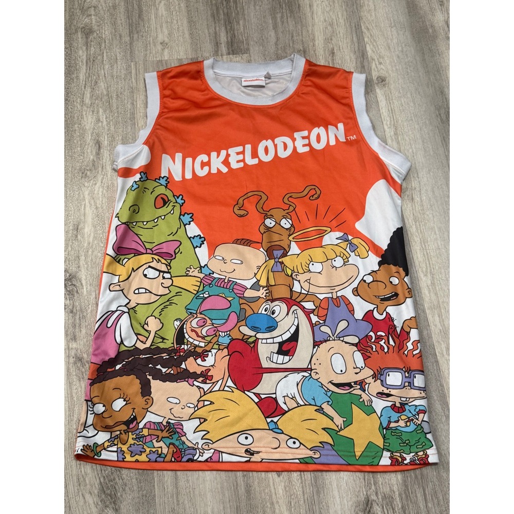 Nickelodeon 90s Nicktoons All Over Print Basketball Jersey Orange Mens Medium